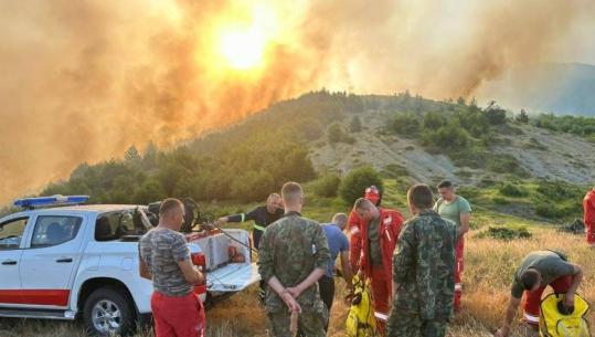 Ende aktive vatra në Dishnicë të Korçës, mbi 70 forca dhe 9 mjete në terren për të parandaluar përhapjen e flakëve