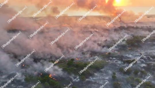 Zjarri në pyllin e Poros në Vlorë, tymi mbulon zonën! PAMJET me dron (VIDEO)