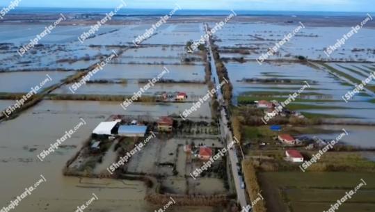 Mijëra hektarë tokë të përmbytura, pamjet me dron nga fshatrat e Fierit! Pasojat e çarjes së argjinaturës së Semanit