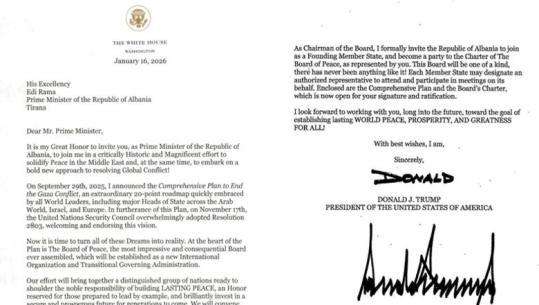 Shqipëria anëtare e Bordit të Paqes për administrimin e Gazës/ Rama publikon ftesën e Trump: Do të bëj gjithçka për të lartësuar emrin e vendit tonë