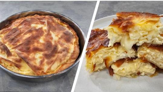Byrek me peta të ziera me djathë, vezë dhe kos nga zonja Albana