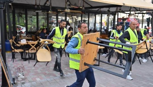 Bashkia Tiranẽ ndërhyn në ish-Bllok, hiqen tavolinat dhe karriget e vendosura në mënyrë të paligjshme, Sulaj: Hapësira publike u rikthehet qytetarëve