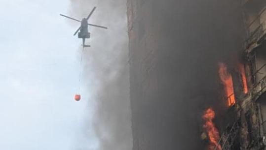 Tiranë/ Digjet pallati te 'Farmacia 10', helikopteri i ushtrisë në vendngjarje për shuarjen e flakëve (VIDEO)