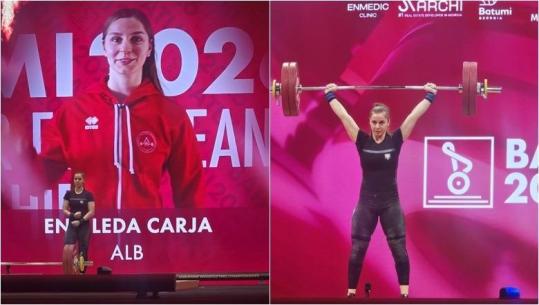 Enkileda Carja shkruan historinë, vendos dy rekorde në Kampionatin Evropian të Peshëngritjes! Në total ngriti 226 kilogramë