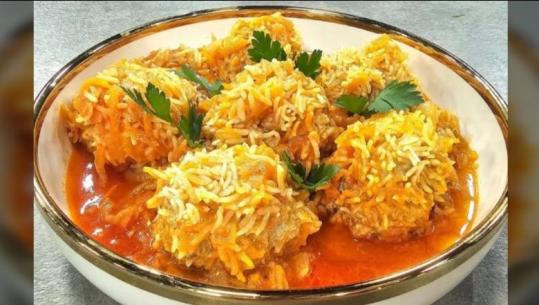 Gjellë tigani me qofte mishi në oriz nga zonja Albana 