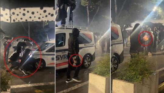 VIDEOLAJM/ Skandali i militantit të Berishës, hedh bombën molotov në mes të turmës së protestuesve! Përdor makinën e Syrit si mburojë