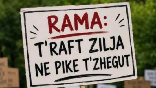 ‘Zvërneci’/ Rama ironizon protestat me pankartën me Inteligjencë Artificiale: Të raftë zilja në pikë t’zhegut!