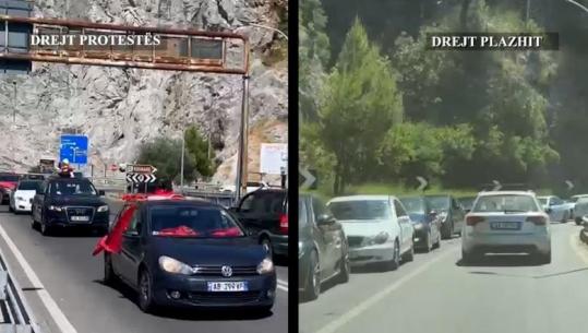 Drejt plazhit e drejt protestës! Fluks pushuesish për bregdet, makina ‘kuqezi’ për Tiranë (VIDEO)