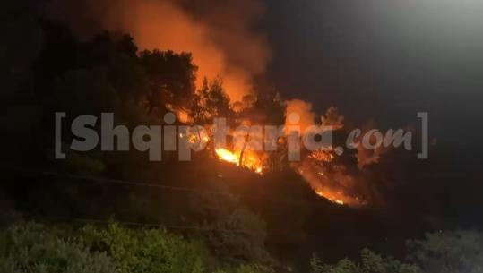 Zjarr në malin e Shëngjinit, bimët e thata favorizojnë përhapjen e flakëve