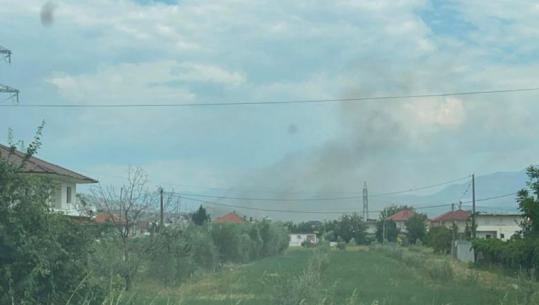Zjarr masiv tek tregu ushqimor në Elbasan, tymi i zi mbulon zonën, zjarrfikësit në vendngjarje
