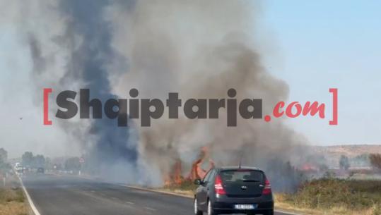 Digjen toka e mbetje bujqësore, zjarr pranë autostradës Lezhë-Shkodër! Tym i dendur në zonë
