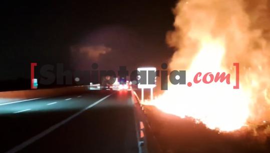 Zjarr në Gramëz të Krujës, flakët mbërrijnë deri tek aksi Thumanë-Kashar (VIDEO)