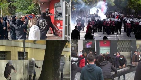 LIVE TV- Protestuesit sulm me gurë Kuvendit, 3 ministrive dhe efektivëve, Policia i spraps direkt me gaz lotsjellës! Bllokojnë rrugët, shkatërrojnë kangjella e semaforë