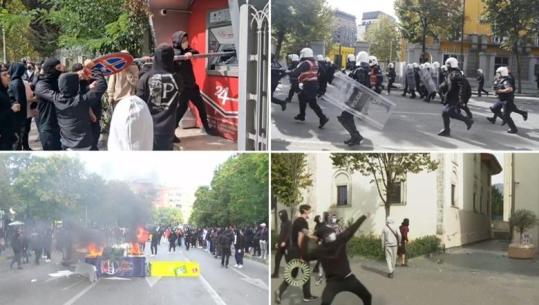 LIVE TV- Protesta/ Fishekzjarrë drejt Bashkisë së Tiranës! Gurë Kuvendit, 3 ministrive dhe efektivëve! Tentohet sulm ndaj selisë së PS, protestuesit shkatërrojnë biznese