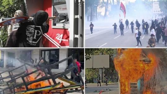 LIVE TV- Protesta/ Shkatërrim e zjarre në rrugët e Tiranës, të maskuarit sulm Bashkisë, Kuvendit, 3 ministrive e bizneseve! Gurë efektivëve, policia i zmbraps te Kryeministria