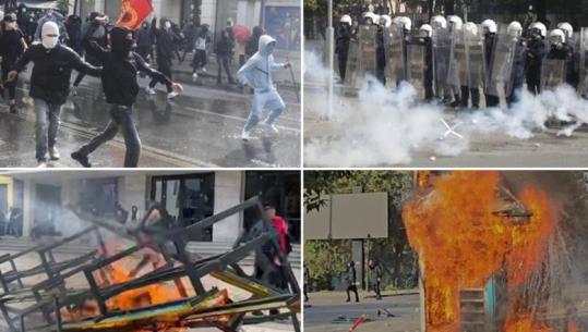 LIVE TV- Protestuesit mblidhen te Kryeministria, policia hedh gaz lotsjellës! Sulm Bashkisë, Kuvendit, 3 ministrive dhe bankave e bizneseve! Shkatërrim e zjarre në rrugët e Tiranës, 14 të lënduar