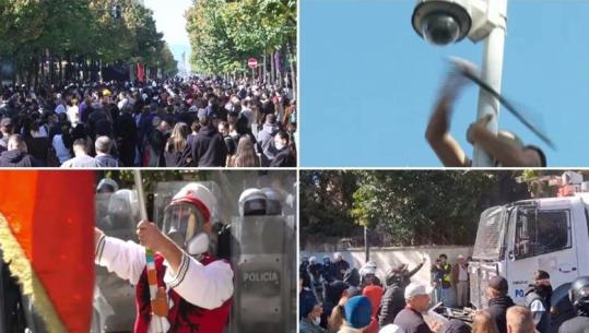 LIVE TV– Protestuesit sulm me gurë Ministrisë së Arsimit, të maskuarit djegin kosha e shkulin kangjella (VIDEO)