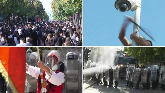 LIVE TV– Protestuesit sulm me gurë Ministrisë së Arsimit, të maskuarit djegin kosha e shkulin kangjella (VIDEO)