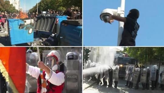 LIVE TV- Protestuesit me maska sulm me gurë Ministrisë së Arsimit e efektivëve, shpërndahen me gaz lotsjellës! Djegin kosha e shkulin kangjella nëpër rrugë (VIDEO)