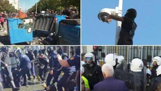 LIVE TV- Protestuesit me maska sulm me gurë Ministrisë së Arsimit e efektivëve, shpërndahen me gaz lotsjellës! Djegin kosha e shkulin kangjella nëpër rrugë (VIDEO)