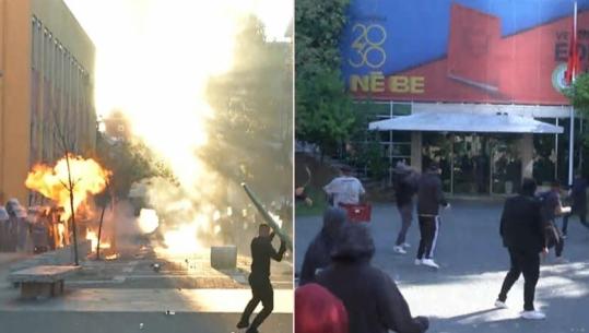 LIVE TV- Tirana sërish në kaos! Sulmohet selia e PS-së, thyhet dera kryesore! Protestuesit breshëri molotovësh drejt efektivëve te Ministria e Brendshme