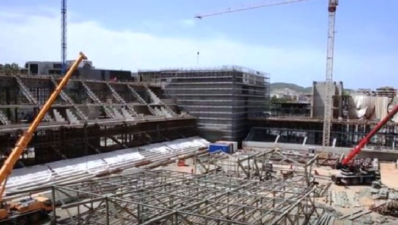 VIDEO/ Ndërtohet skeleti metalik, 'Arena Kombëtare' drejt përfundimit