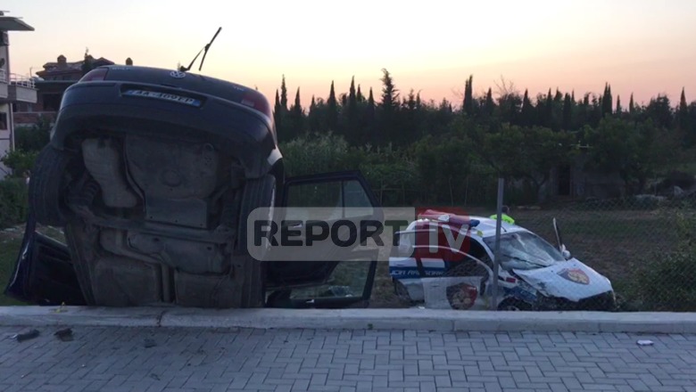 'Volkswageni' përplaset me makinën e policisë në Kuçovë dhe bie në kanal, 3 të plagosur (Video)