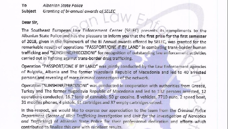 Policia e Shtetit, çmim të parë në rajon për dy operacione ndërkombëtare
