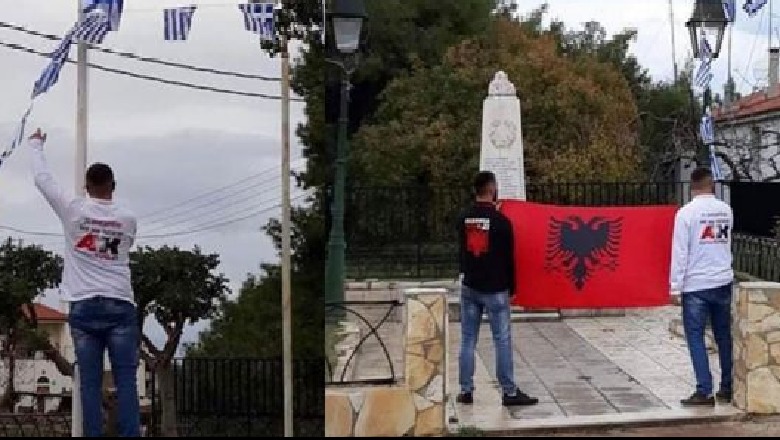 Shqiptarët ngrenë flamurin kuqezi në Igumenicë dhe ndalohen nga policia. Mediat greke:  Provokim, sillen si në shtëpinë e tyre (Foto)