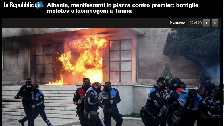 'Bomba molotov ndaj Kryeministrisë', mediat ndërkombëtare pasqyrojnë dhunën në protestën e opozitës (FOTO)