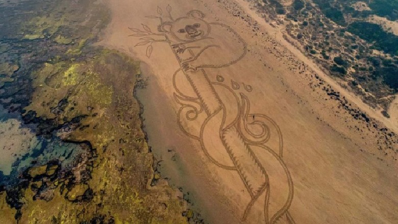 Artisti misterioz krijon koalën gjigande në rërë në kujtim të Australisë (VIDEO)