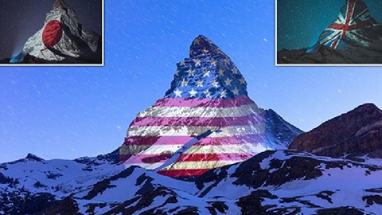 Mesazh shprese ndaj COVID-19, maja e Alpeve Zvicerane vishet me ngjyrat e flamurit amerikan