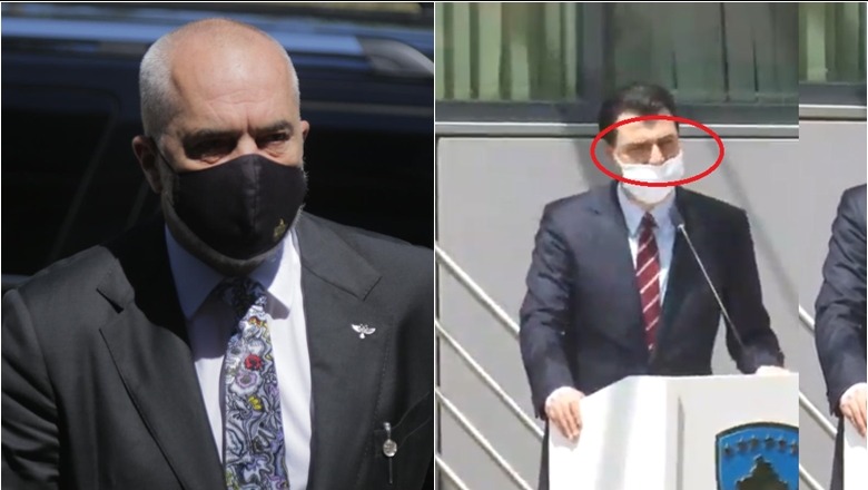 FOTOLAJM/ Rama maskë me logon e Kryeministrisë, Basha e ve gabim! PD në Tiranë e heq maskën, në Kosovë e vë