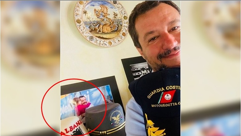 Fotolajm/ Kreu i ekstremit të djathtë italian, Matteo Salvini me qeleshe shqiptare