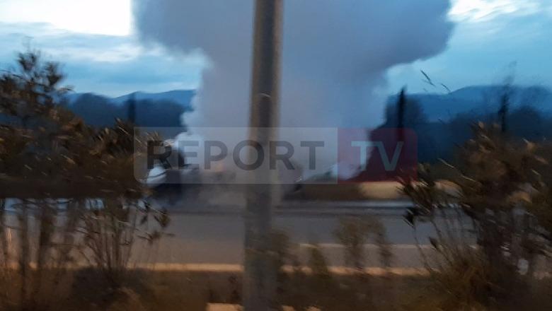 Defekt në makinë, merr flakë makina në autostradën Tiranë-Elbasan