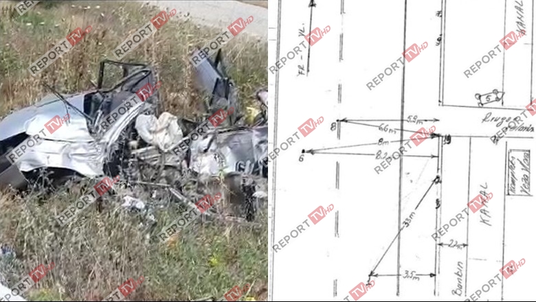 Ekskluzive/Skica e aksidentit tragjik në Vlorë, shpejtësia skëterrë e 'Audi A8' shtyu 'Toyota-n' me familjen e emigrantëve 33 metra jashtë rrugës