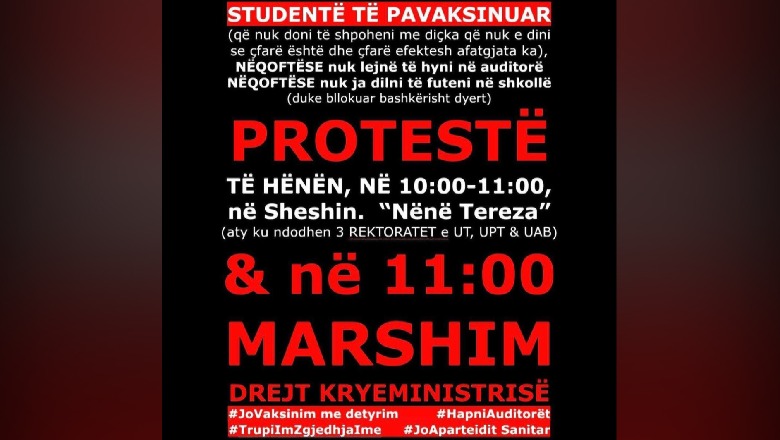 Nesër nisin universitetet, një grup të rinjsh paralajmërojnë protestë kundër vaksinimit me detyrim, marshim drejt kryeministrisë