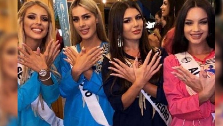 Foto me koleget e Kosovës dhe Shqipërisë me simbolet e 2 kombeve, shqiponjën dhe 3 gishtat, pendohet miss-i serb dhe lë garën: Ishte grackë