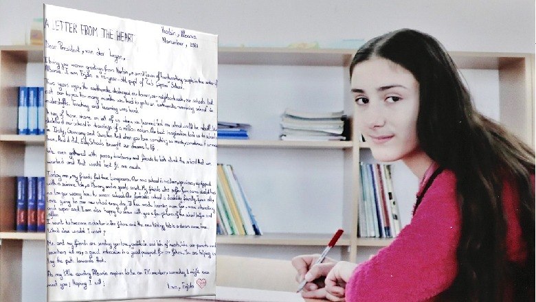 ‘Letër nga zemra’, 15-vjeçarja nga Kurbini falënderon Von der Leyen: Me rindërtimin e shkollës ëndrrat tona u bënë realitet! Ne ndihemi më europianë