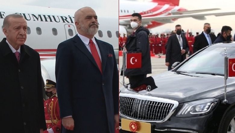 Prapaskenat e vizitës së Erdogan në Tiranë, nga mbërritja me vonesë në Rinas, makina miliona euro e vajza që preket nga fjalimi i presidentit turk
