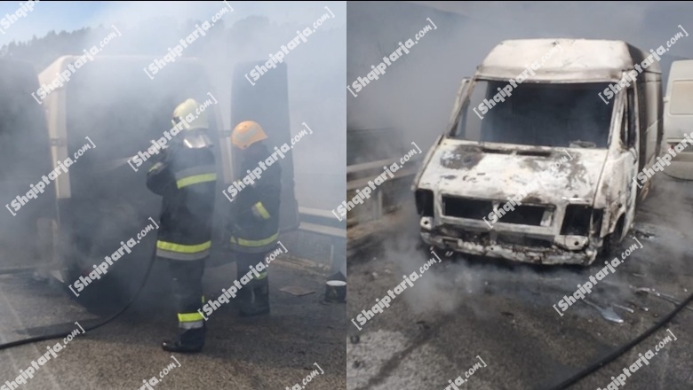 FOTOLAJM/ Merr flakë një furgon mallrash në autostradën Tiranë-Elbasan  