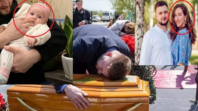 Pamje rrëqethëse, bombardimet i vranë vajzën 3-muajshe dhe bashkëshorten, babai i jep puthjen e fundit të bijës mbi arkivol në Ukrainë 
