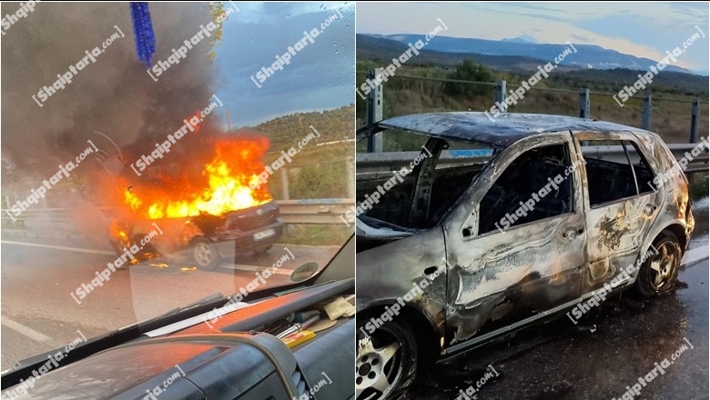 Shpërthen në flakë makina në autostradën ‘Levan-Vlorë’, drejtuesja e automjetit shpëton ‘mrekullisht’ (VIDEO)