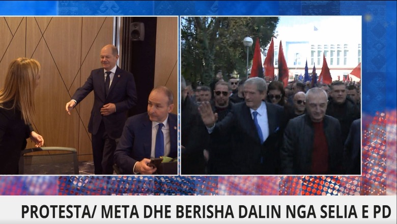 Berisha dhe Meta ‘krah për krah’ të shoqëruar nga protestuesit nisen drejt bulevardit ‘Dëshmorët e Kombit’ 