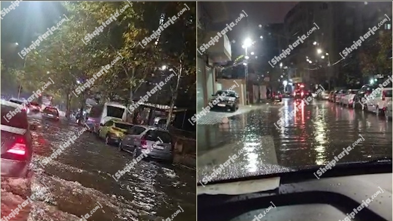 VIDEOLAJM/ Shi në Tiranë, rrugët të mbuluara nga uji! Vështirësohet qarkullimi, trafik në disa rrugë
