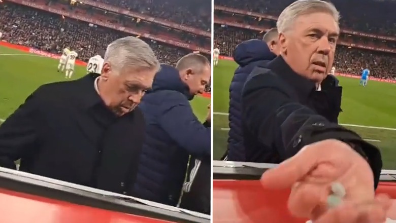 VIDEO/ Carlo Ancelotti trajneri i popullit, italiani lë pankinën dhe i ofron çamçakëz tifozit