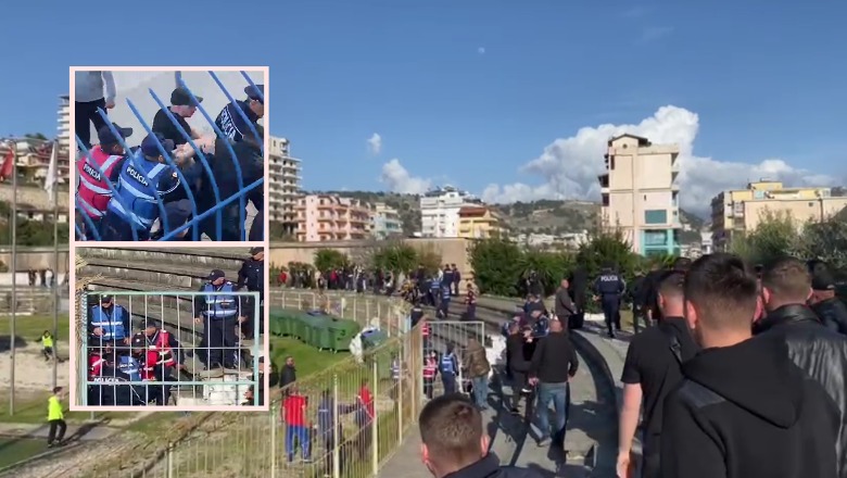 VIDEO/ Gurët 'breshër' në Kategorinë e Dytë, kaos dhe shoqërime në Sarandë! Policia mbron tifozët miq