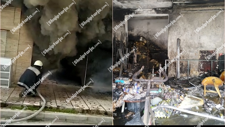 VIDEO/ Tym e flakë, zjarr në një magazinë pranë gjimnazit 'Halim Xhelo' në Vlorë! Dyshohet se u shkaktua nga shkëndija elektrike