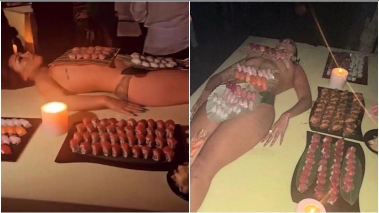 FOTOLAJM/ Sushi mbi trupin e vajzave të zhveshura! Ditëlindja e shthurur e Kanye West ndez reagime në rrjet