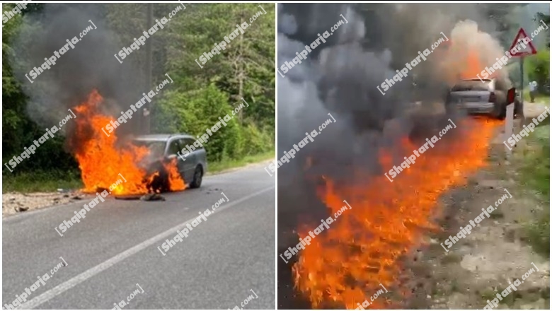 VIDEO/ 'Shpërthen' në zjarr makina në Llogara, merr flakë edhe rruga